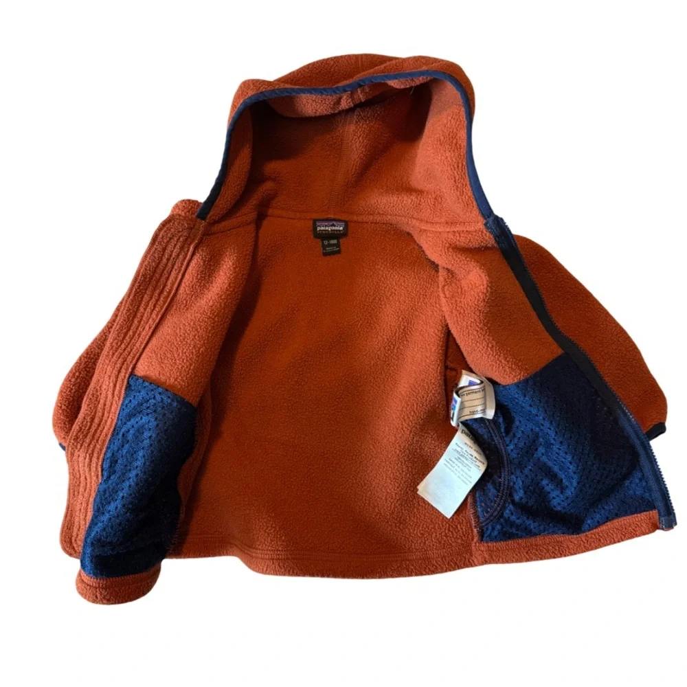 Patagonia Baby Synchilla Fleece Full Zip Hoodie Cardigan Rust Orange 12-18 Mths